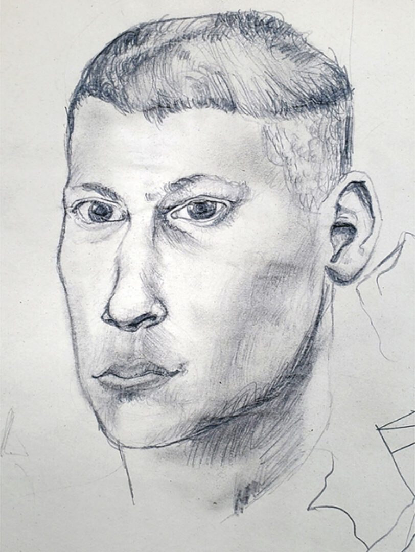 Black and white sketch of a male face